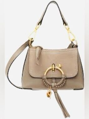 See By Chloé  Beige Taupe Crossbody Bag Tassel Braided Gold Ring Charm